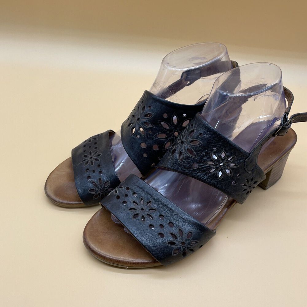 Spring Step Black Floral Cutout Sandals